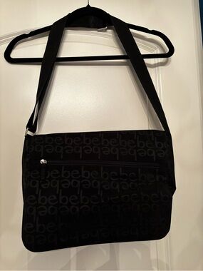 bebe Black Logo Messenger Bag with Adjustable Strap